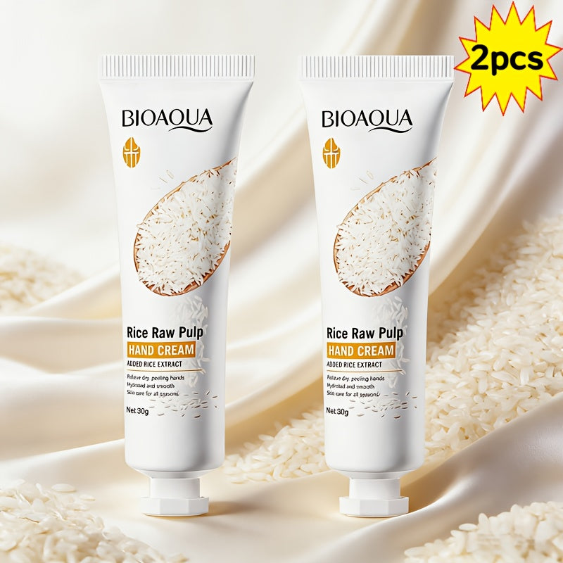 BIOAQUA 2pcs Rice Extract Hand Cream, Moisturizing, Containing Rice Extract Ingredients, Provides Hydration and Nourishment to Hands, Making Them Soft and Smooth, Hand Care, Prevents Dryness and Cracking, Lightweight and Non-Greasy, Skincare