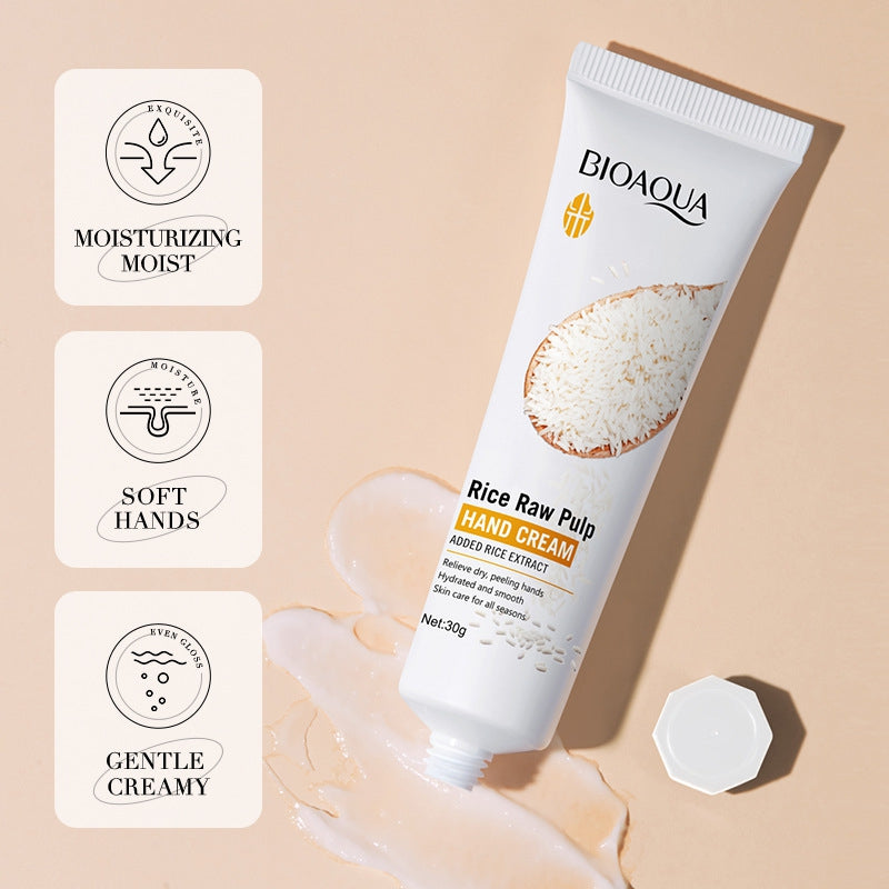 BIOAQUA 2pcs Rice Extract Hand Cream, Moisturizing, Containing Rice Extract Ingredients, Provides Hydration and Nourishment to Hands, Making Them Soft and Smooth, Hand Care, Prevents Dryness and Cracking, Lightweight and Non-Greasy, Skincare