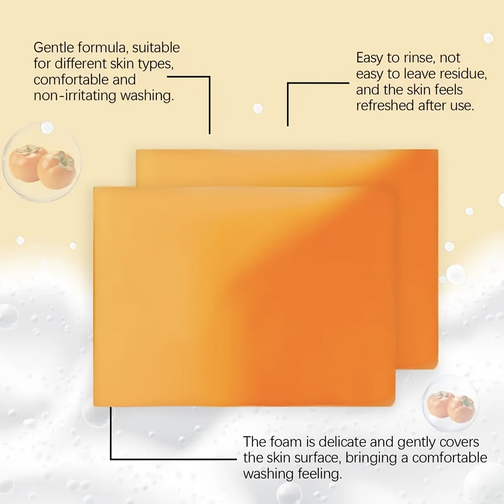 2pcs Persimmon Soap, Persimmon Extract Bath Soap, Deep Cleansing - Gentle Skincare Non-Irritating, Natural Ingredients, Multi-Use Soap, Rich Foam, Suitable for All Skin Types - Unisex