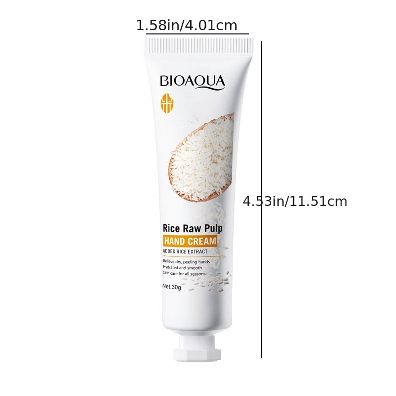 BIOAQUA 2pcs Rice Extract Hand Cream, Moisturizing, Containing Rice Extract Ingredients, Provides Hydration and Nourishment to Hands, Making Them Soft and Smooth, Hand Care, Prevents Dryness and Cracking, Lightweight and Non-Greasy, Skincare