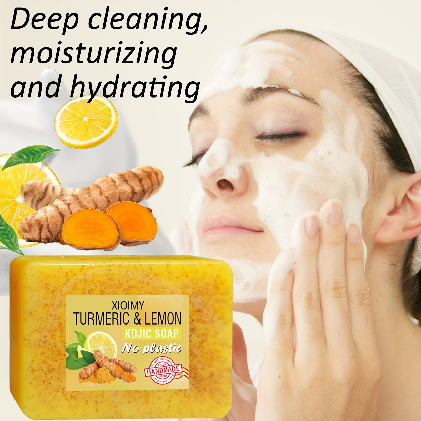 6pcs Turmeric And Lemon Cleansing And Brightening Soap, Deeply Cleanses Facial And Hand Skin, Gives Skin Radiance, Makes Skin More Hydrated, Delicate, And Bright, Bidding Farewell to Dullness And Dirt, Suitable for All Skin Types