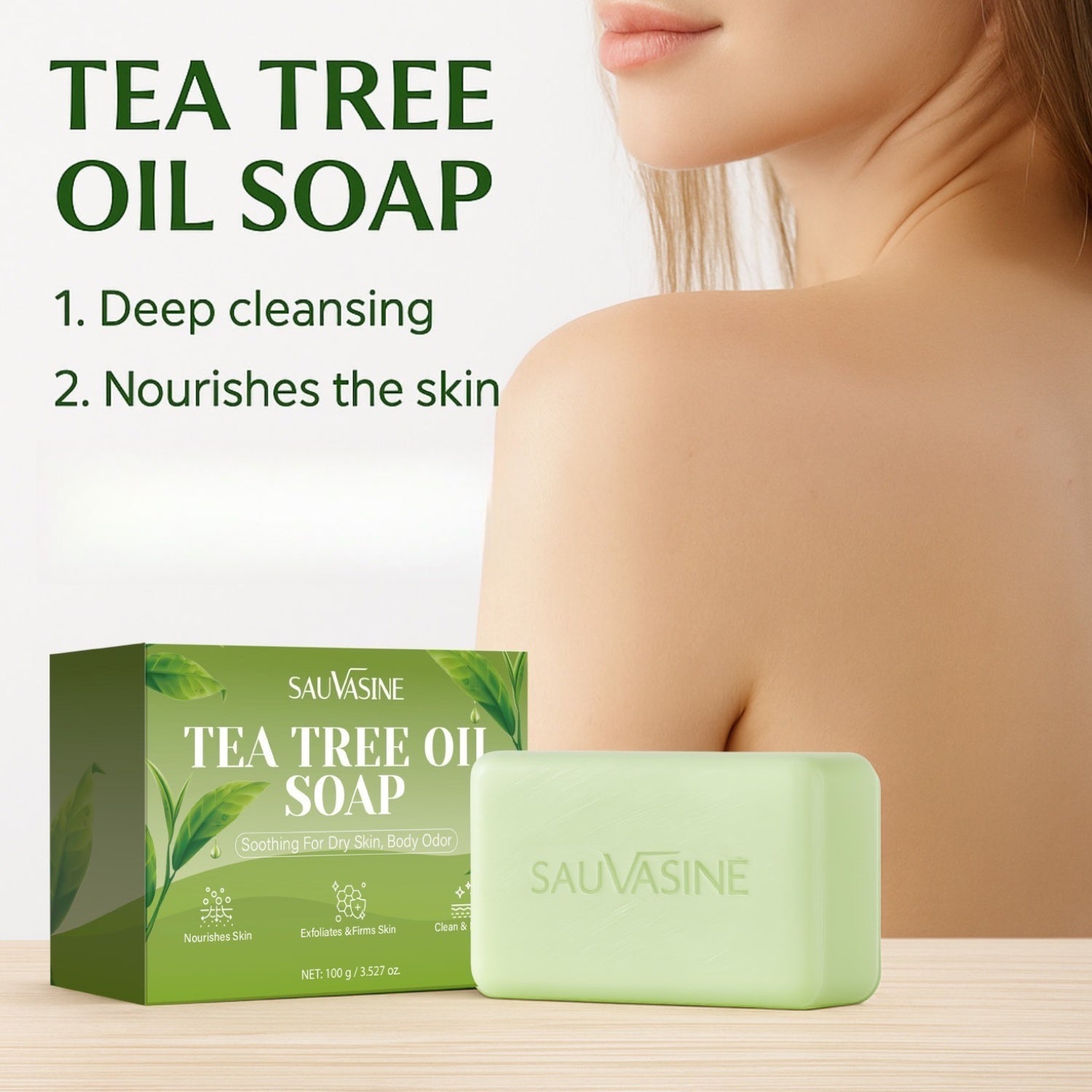 Set of 4 Tea Tree Oil Cleansing Soaps with a Refreshing Scent, Designed to Avoid Dryness Post-Wash, Ideal for a Moisturizing Formula for All Skin Types, Alleviates Seasonal Dryness, Perfect for Daily Use in Bathing And Facial Cleansing