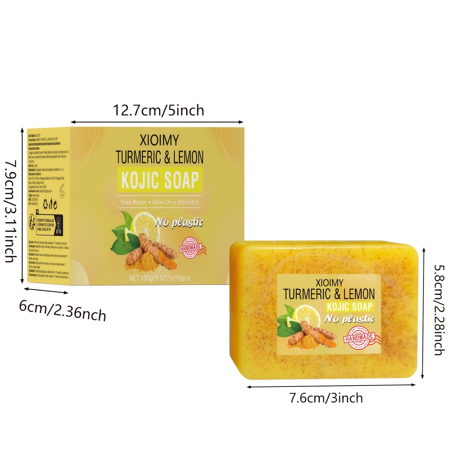 6pcs Turmeric And Lemon Cleansing And Brightening Soap, Deeply Cleanses Facial And Hand Skin, Gives Skin Radiance, Makes Skin More Hydrated, Delicate, And Bright, Bidding Farewell to Dullness And Dirt, Suitable for All Skin Types