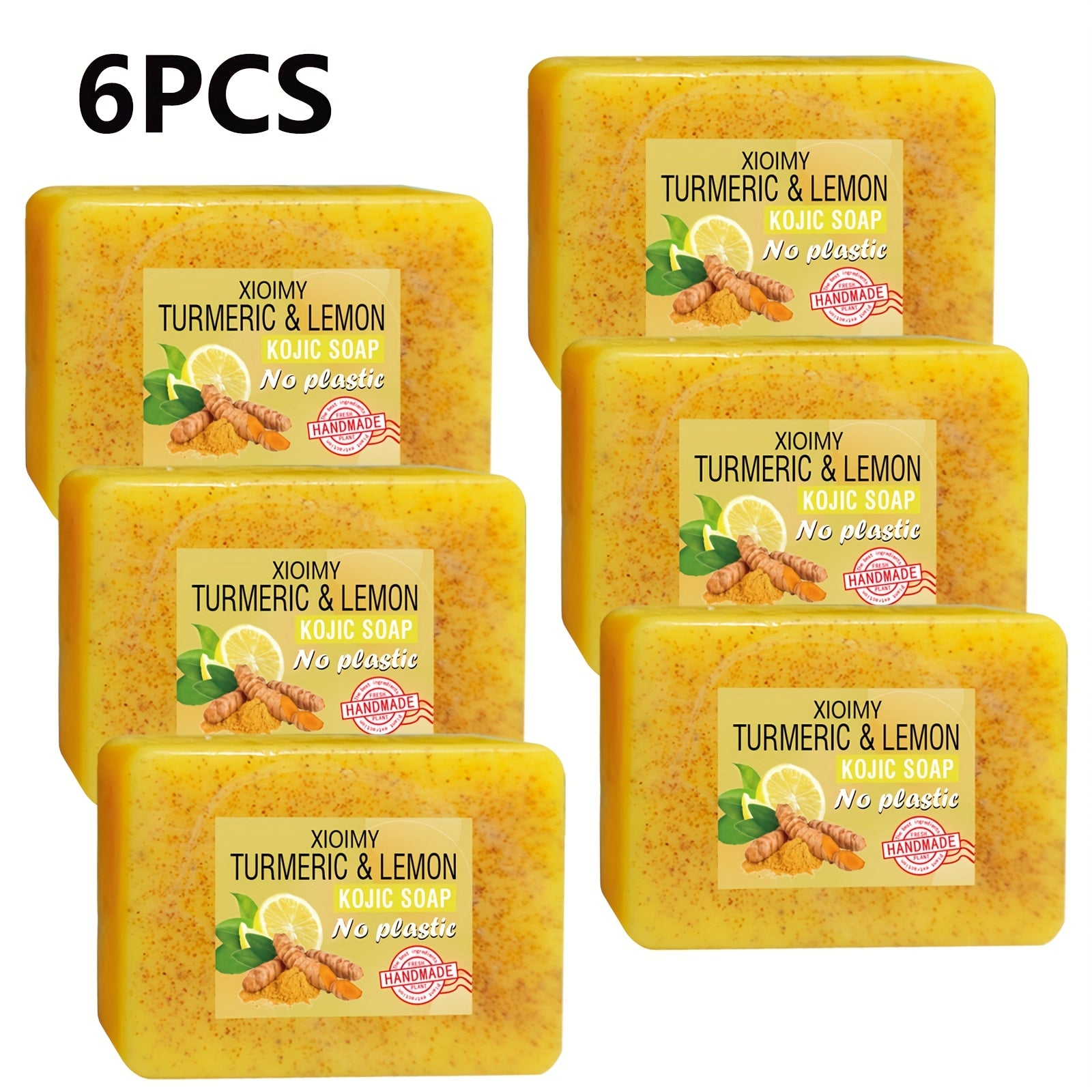 6pcs Turmeric And Lemon Cleansing And Brightening Soap, Deeply Cleanses Facial And Hand Skin, Gives Skin Radiance, Makes Skin More Hydrated, Delicate, And Bright, Bidding Farewell to Dullness And Dirt, Suitable for All Skin Types