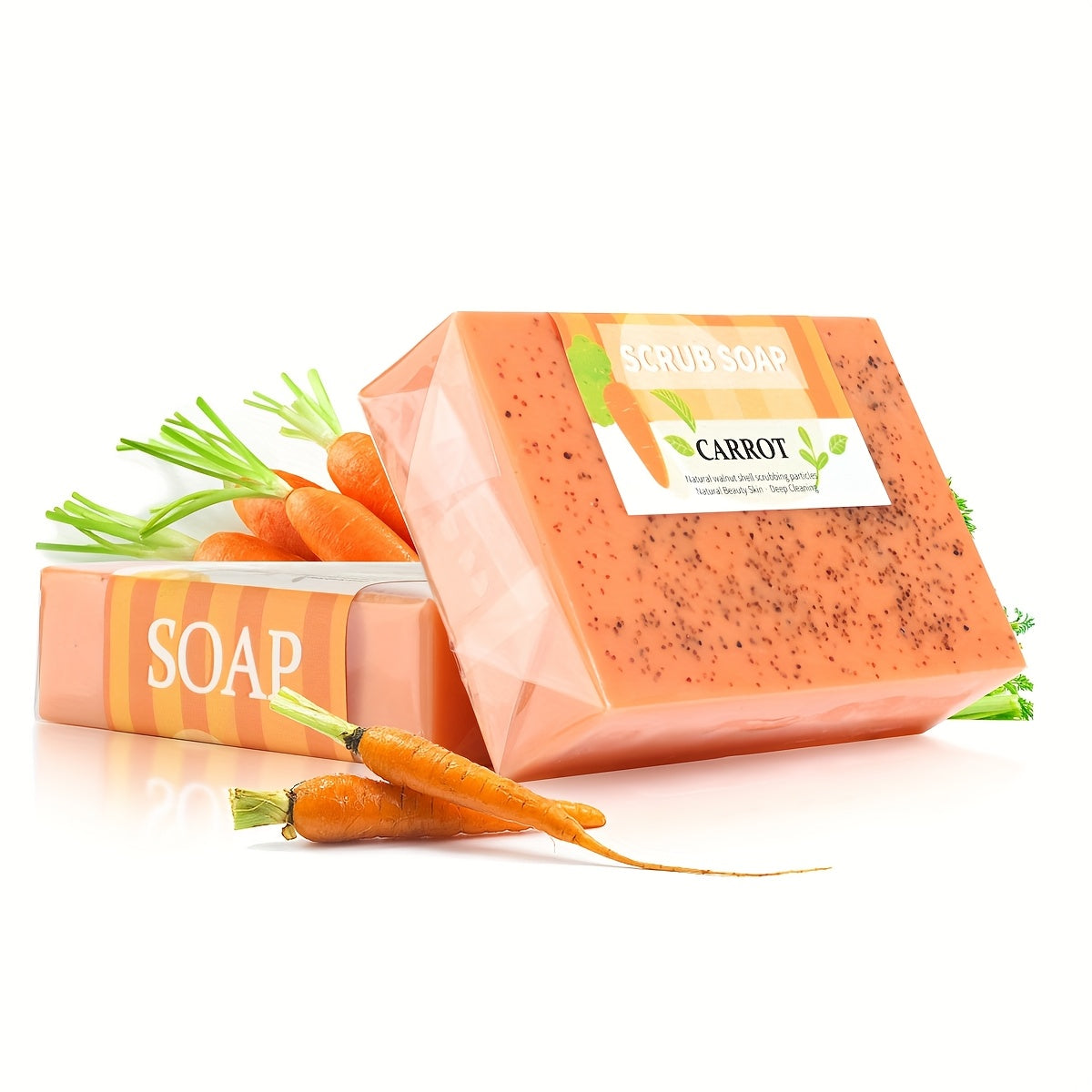 Carrot Extract Essence Deep Cleaning with Scrub Soap Handmade Soap Moisturizing Skin, Cleansing, Removing Makeup, Bathing And Cleaning Soap, Holiday Gifts And Gifts