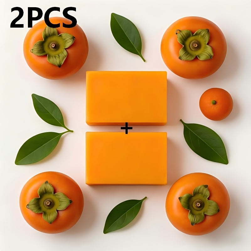 2pcs Persimmon Soap, Persimmon Extract Bath Soap, Deep Cleansing - Gentle Skincare Non-Irritating, Natural Ingredients, Multi-Use Soap, Rich Foam, Suitable for All Skin Types - Unisex