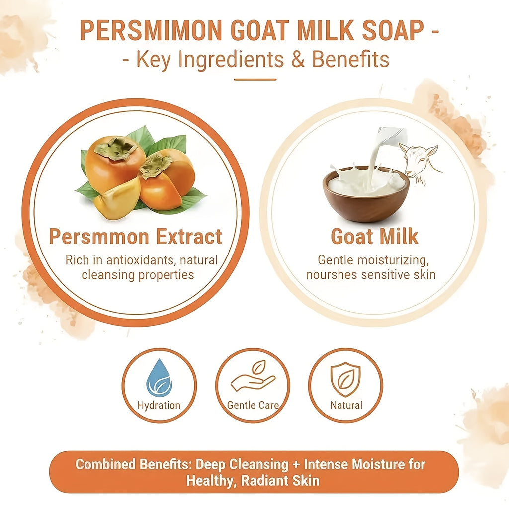 2pcs Persimmon Soap, Persimmon Extract Bath Soap, Deep Cleansing - Gentle Skincare Non-Irritating, Natural Ingredients, Multi-Use Soap, Rich Foam, Suitable for All Skin Types - Unisex