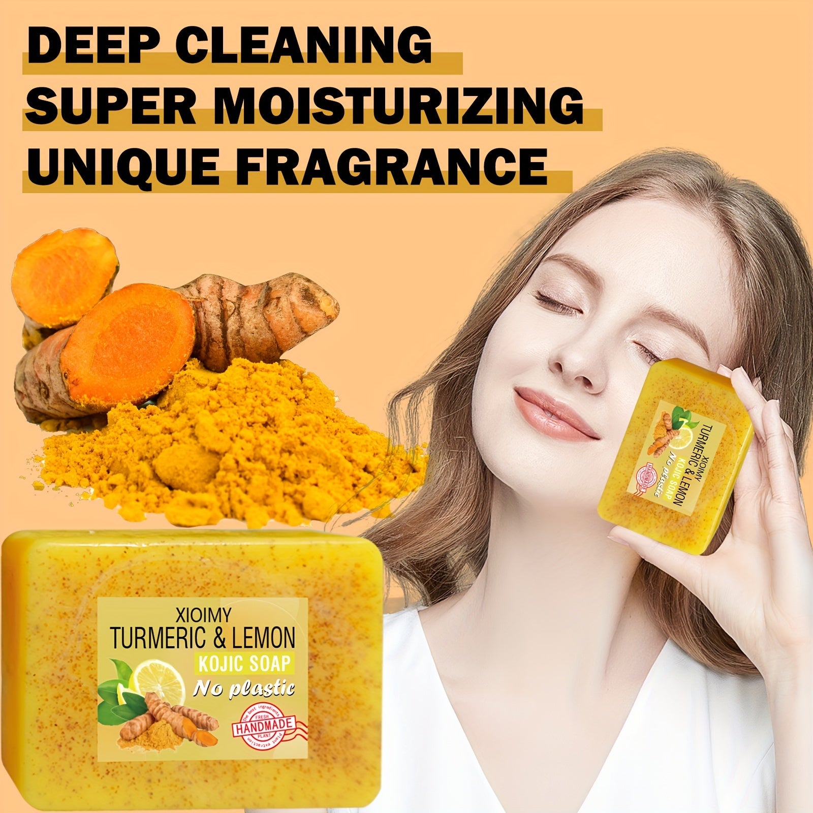 6pcs Turmeric And Lemon Cleansing And Brightening Soap, Deeply Cleanses Facial And Hand Skin, Gives Skin Radiance, Makes Skin More Hydrated, Delicate, And Bright, Bidding Farewell to Dullness And Dirt, Suitable for All Skin Types