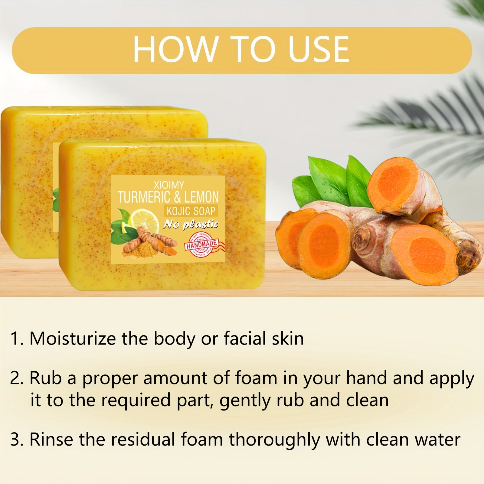 6pcs Turmeric And Lemon Cleansing And Brightening Soap, Deeply Cleanses Facial And Hand Skin, Gives Skin Radiance, Makes Skin More Hydrated, Delicate, And Bright, Bidding Farewell to Dullness And Dirt, Suitable for All Skin Types