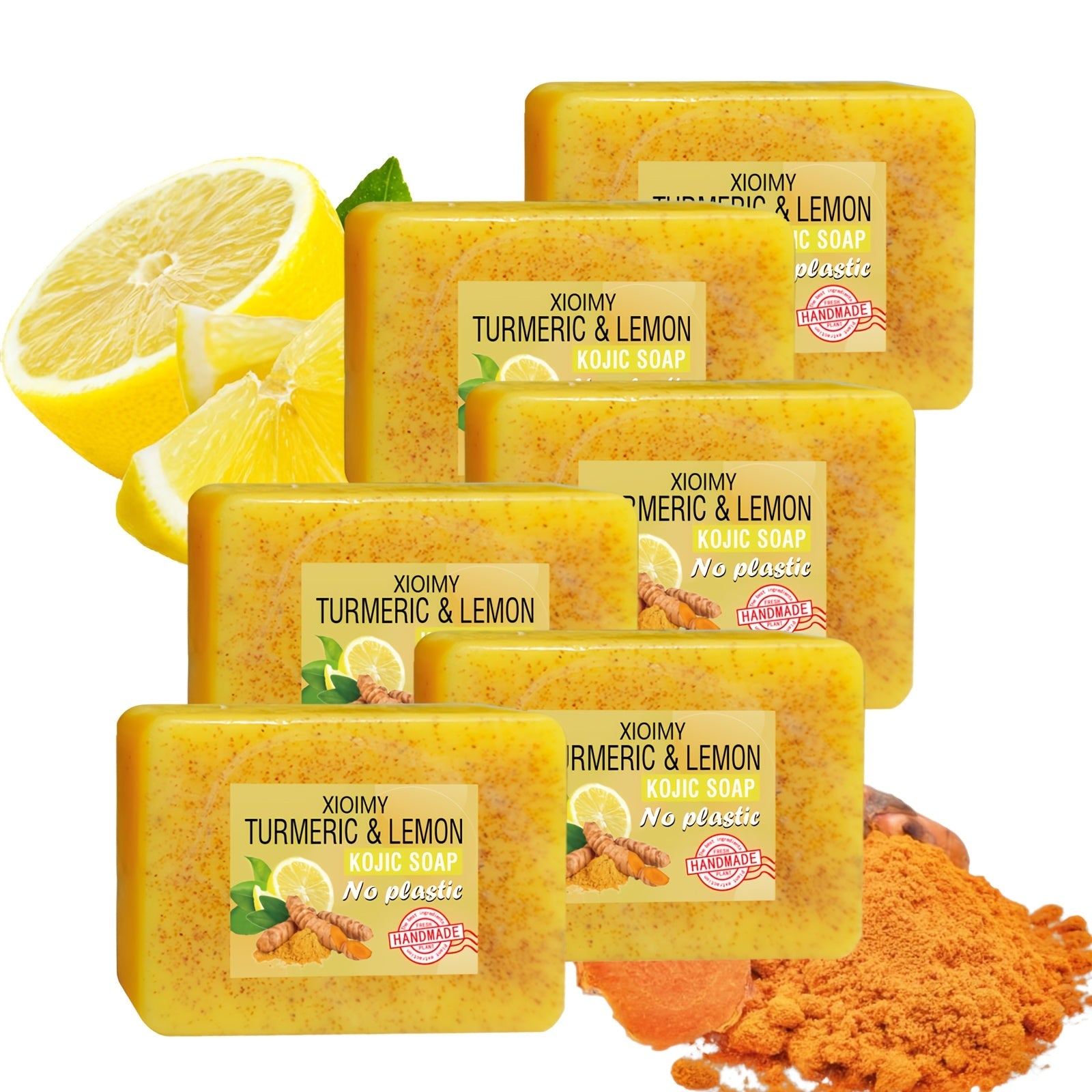 6pcs Turmeric And Lemon Cleansing And Brightening Soap, Deeply Cleanses Facial And Hand Skin, Gives Skin Radiance, Makes Skin More Hydrated, Delicate, And Bright, Bidding Farewell to Dullness And Dirt, Suitable for All Skin Types
