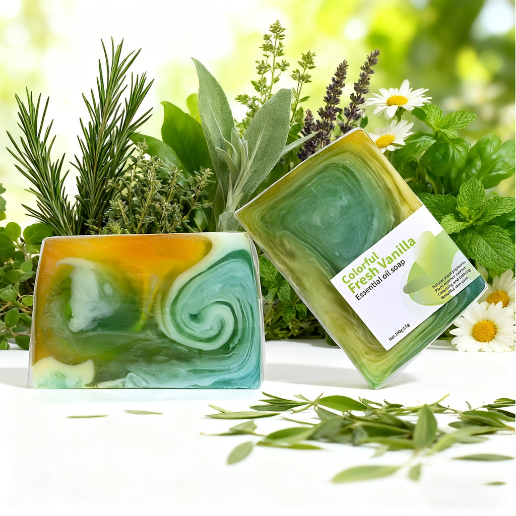 Colorful Plant Vanilla Essential Oil Soap, Deep Cleansing and Moisturizing Hand Soap for Cleansing and Bathing, Christmas Holiday Gift